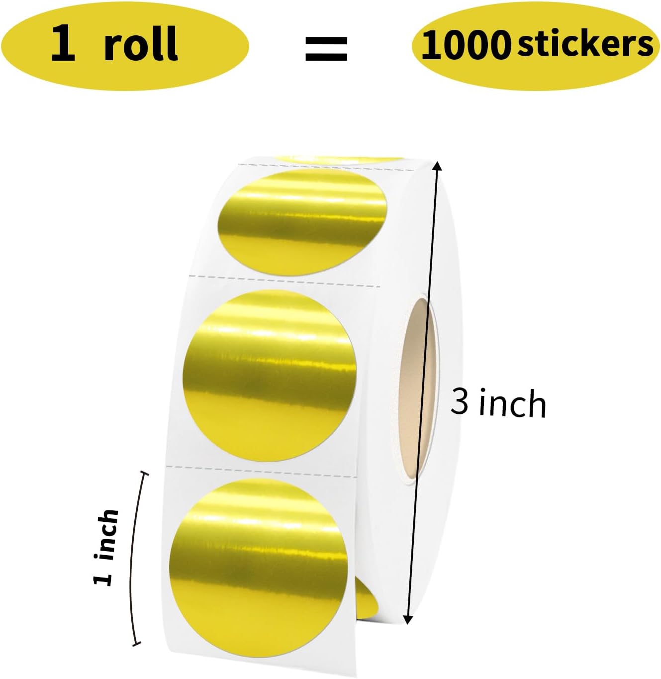 1 Inch Round Thermal Labels, Self-Adhesive Circle Direct Thermal Stickers, Multi-Purpose Roll Label (1000 PCS，Gold)