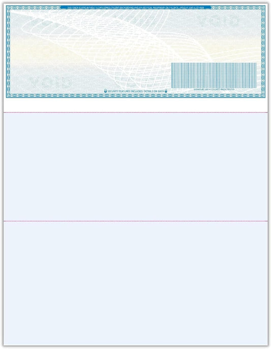 100 High Security Blank Check Stock - Checks on Top Compatible with QuickBooks, Quicken - Paper Weight # 70 Light Blue Art Deco