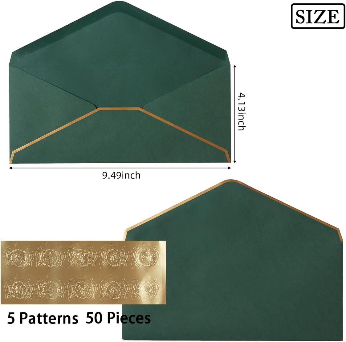 30 Pack Christmas Thick #10 Business Envelopes with Gold Border, 4 1/8 x 9 1/2 Thick Paper Standard Envelopes with Stickers for Office, Checks, Letter Mailing, Invoices (Christmas Green Red)