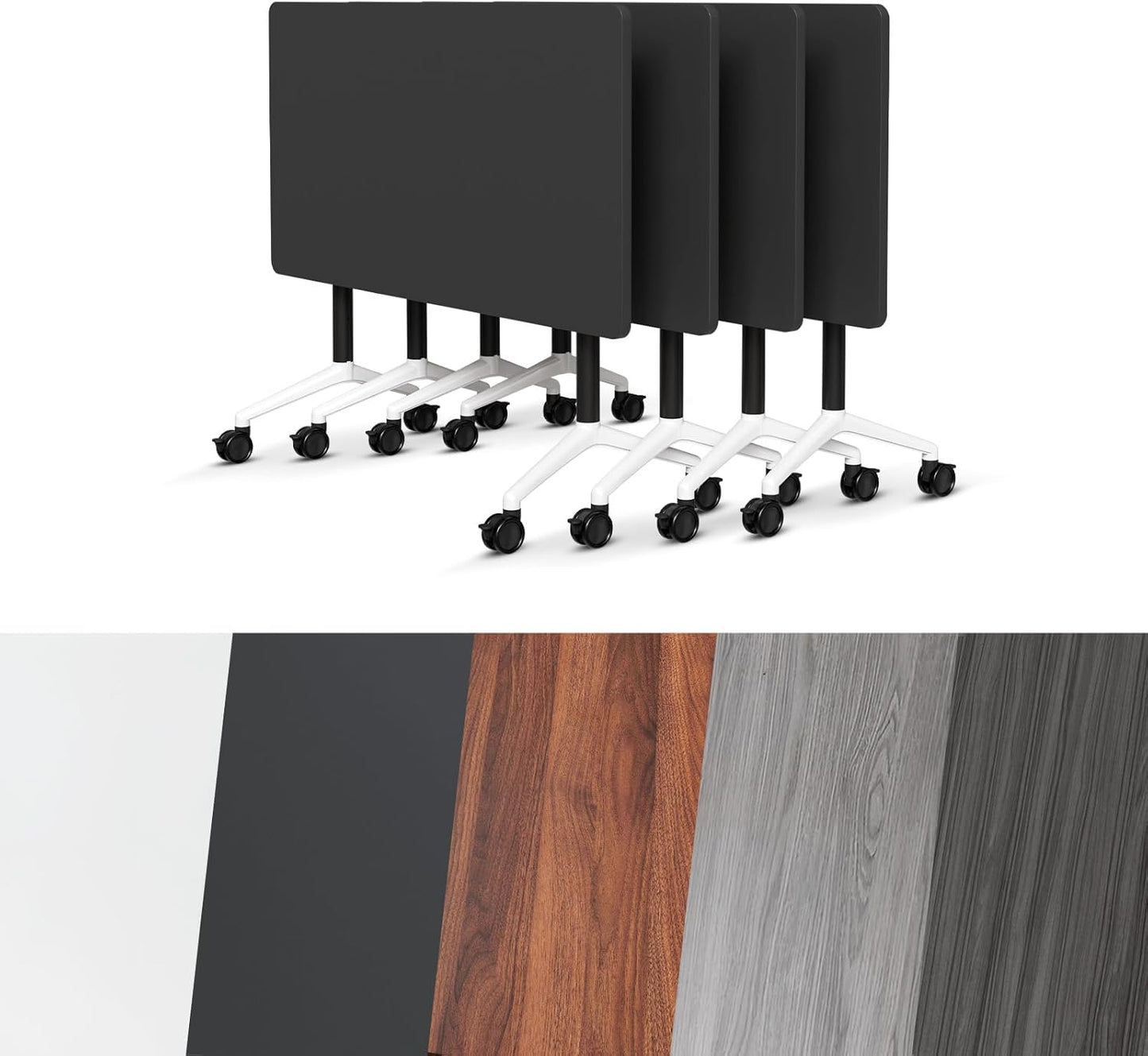 Conference Room Table, Folding Conference Tables,Thicken Grey Tabletop,Flip Top Wooden Seminar Meeting Room Table for Conference Room Offices (4, Black, 61.0“)