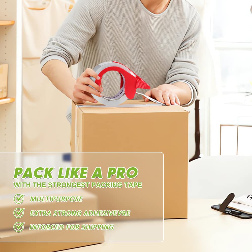 KAMOTA Packing Tape, 36 Rolls Heavy Duty Clear Packaging Tape for Shipping Packaging Moving Sealing, 1.88 inches Wide, 65 Yards Per Roll, Total 2340 Yards with 4 Dispensers