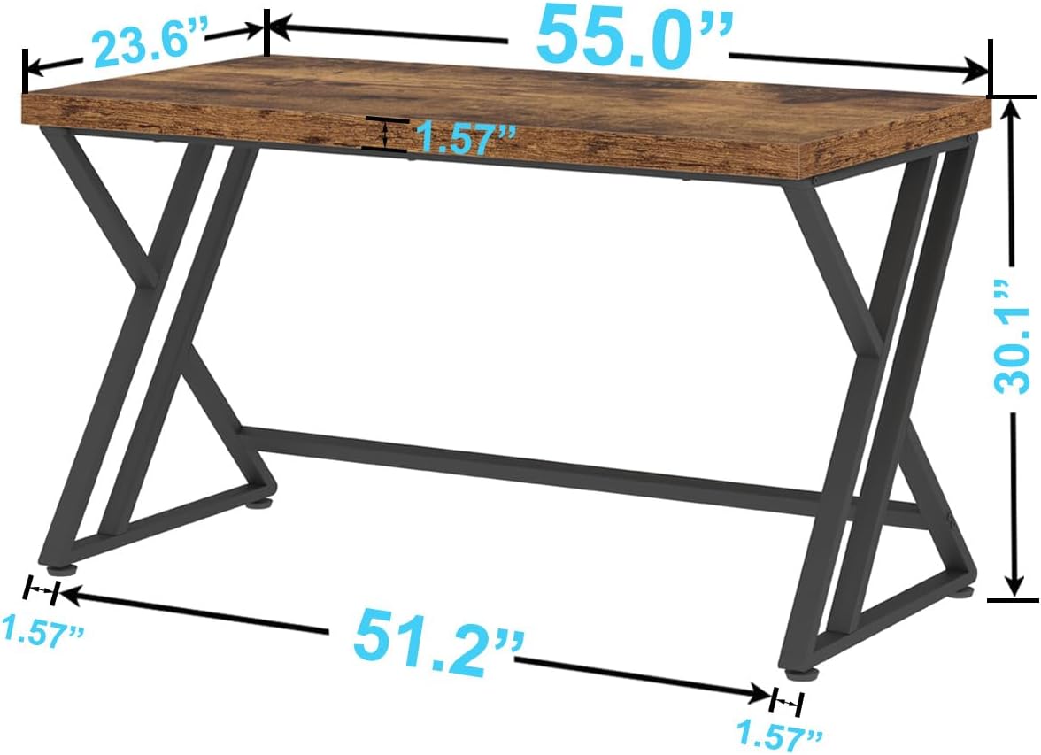 LVB Rustic Computer Desk, Metal Wood Home Office Desk, Industrial Simple Study Executive Desk for Writing Work, Wooden Student Gaming Computer PC Table with Storage for Bedroom, 55 Inch, Rustic Brown