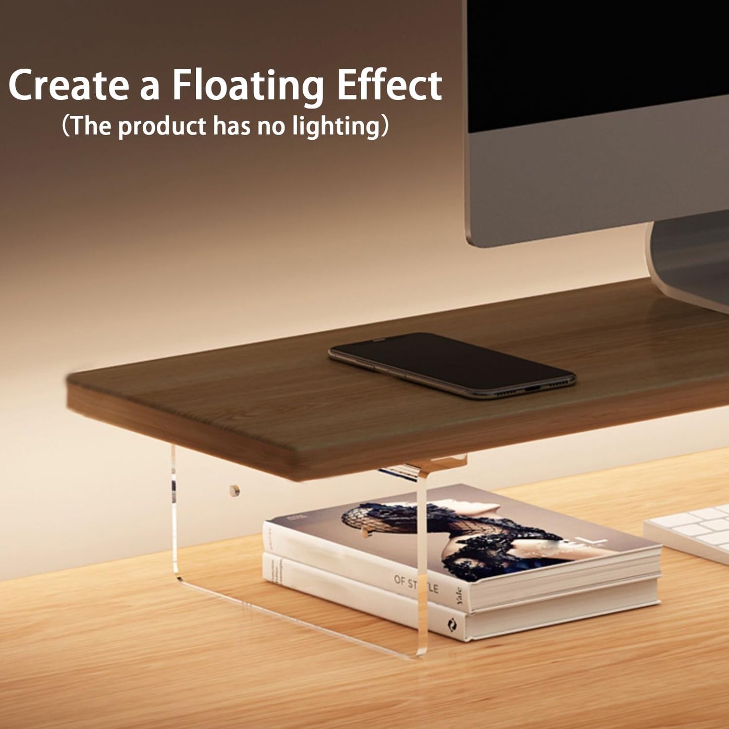 Monitor Stand Riser 2.16/3.34 Inch 2 Height Adjustments Acrylic Stand with Installation Tool, Desk Organizer Accessories Office Desk Storage Rack Screen/PC/Printer/Laptop Riser 7.8 x 15.7 Inch (Brown)