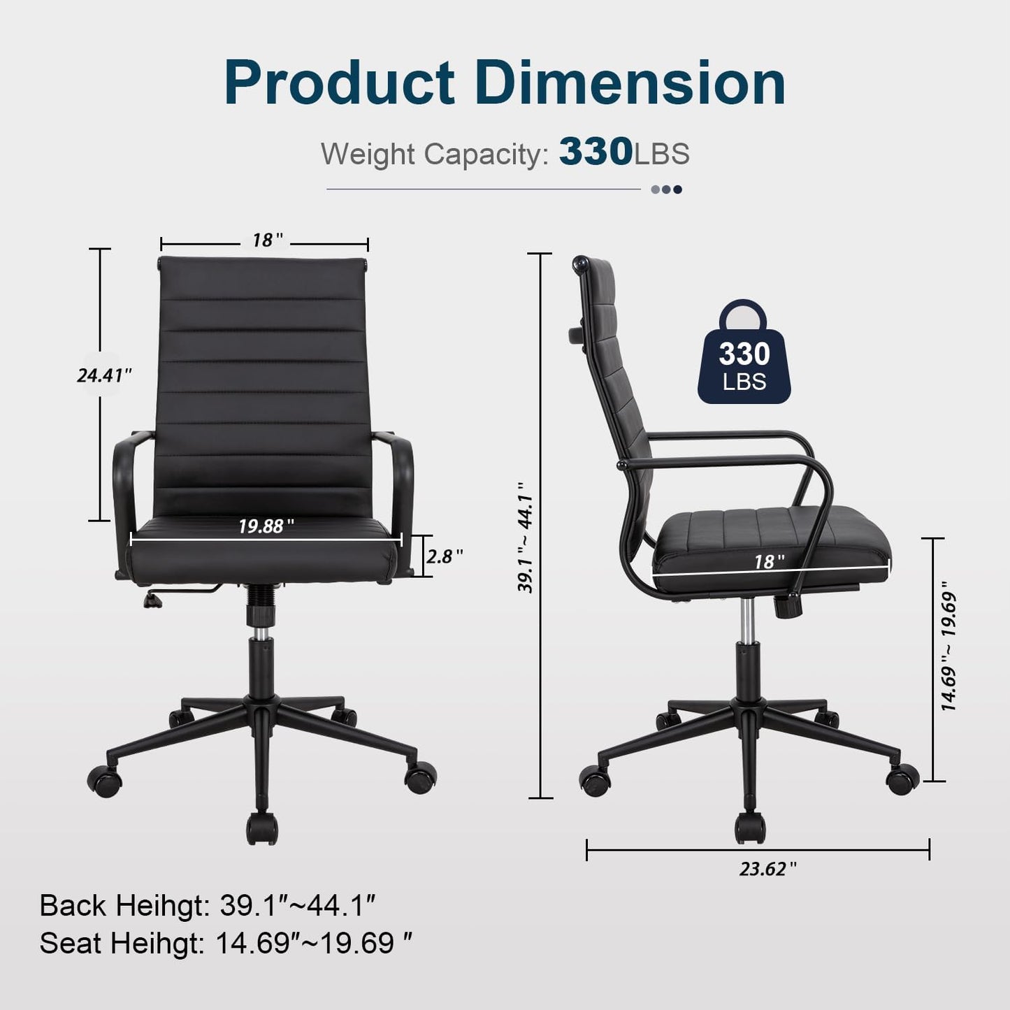 Okeysen Office Desk Chair Conference Room Chairs Modern Ergonomic Executive Swivel Chair Adjustable Height PU Leather Home Desk Chairs with Armrests Comfy Computer Task Chairs with Wheels (Black)