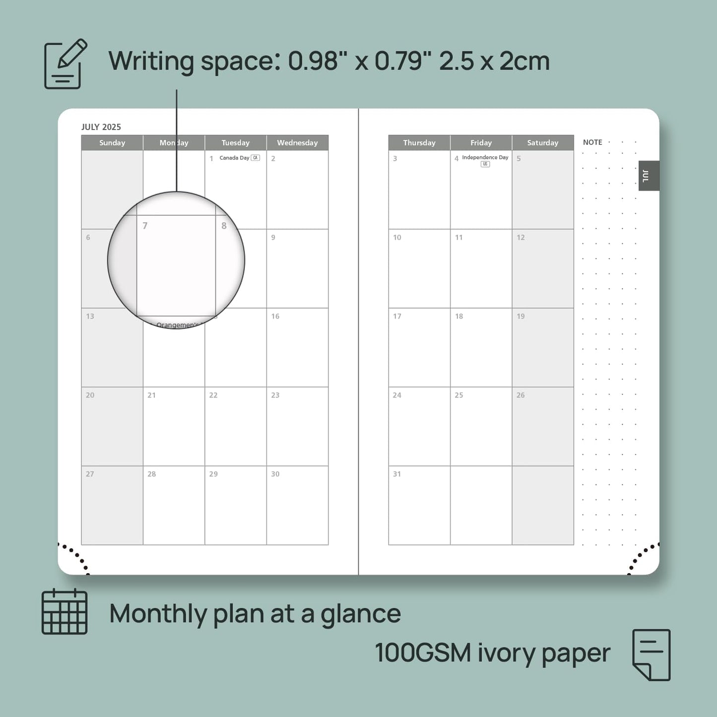 POPRUN Pocket Planner 2025-2026, (Purse Size 4''x 6.25'' Hard Cover) Academic Year Calendar Daily Weekly and Monthly (July 25-June 26) with Hourly Time Slots, 100 GSM Paper - Pacific Green