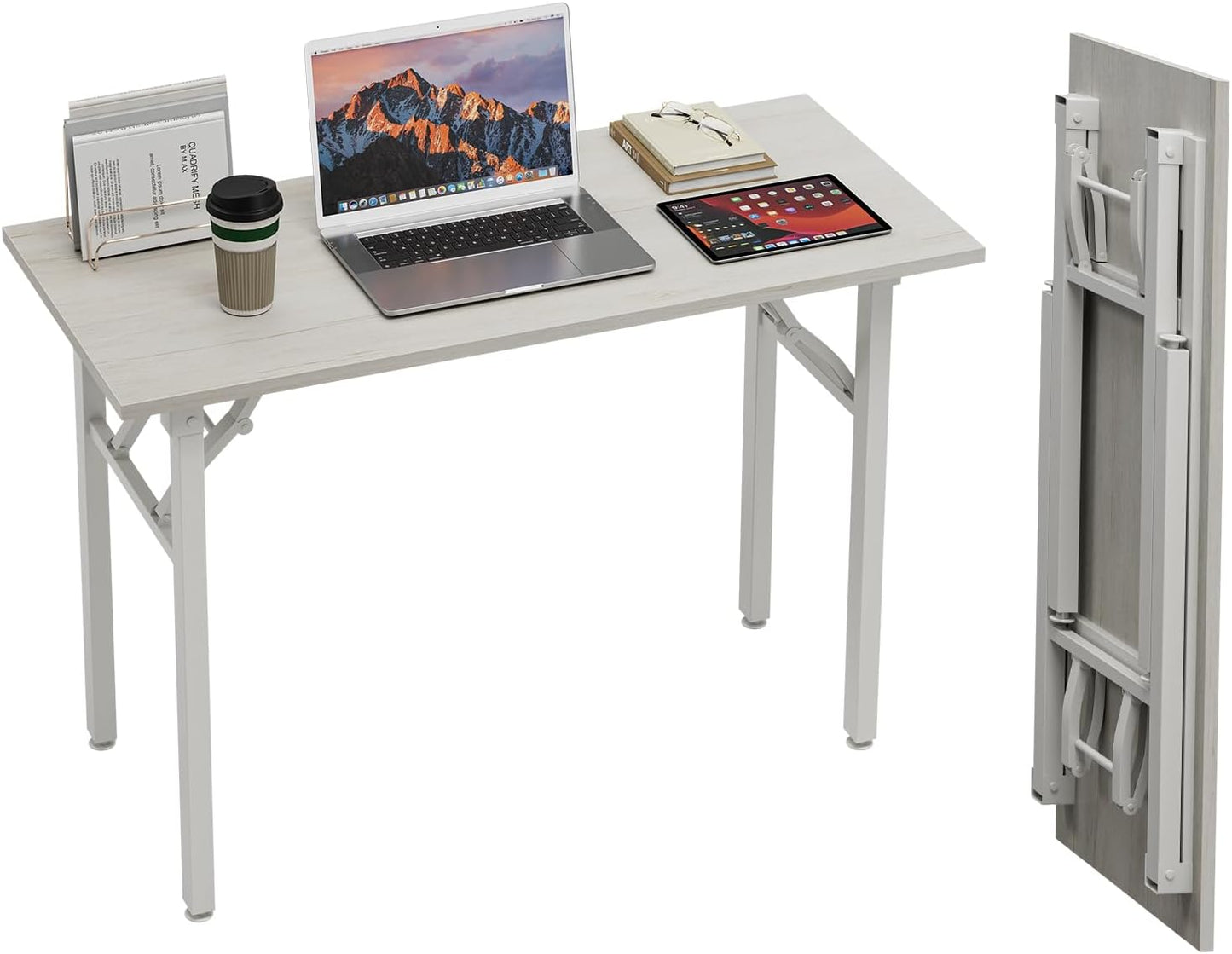 TEMI Small Computer Desk Folding Table - 43.3" Foldable Office Desk, No Assembly, Perfect for Small Spaces in Bedroom, Dorm, or Apartment, Portable Mini Desk or Study Table Compact Design, White Ash