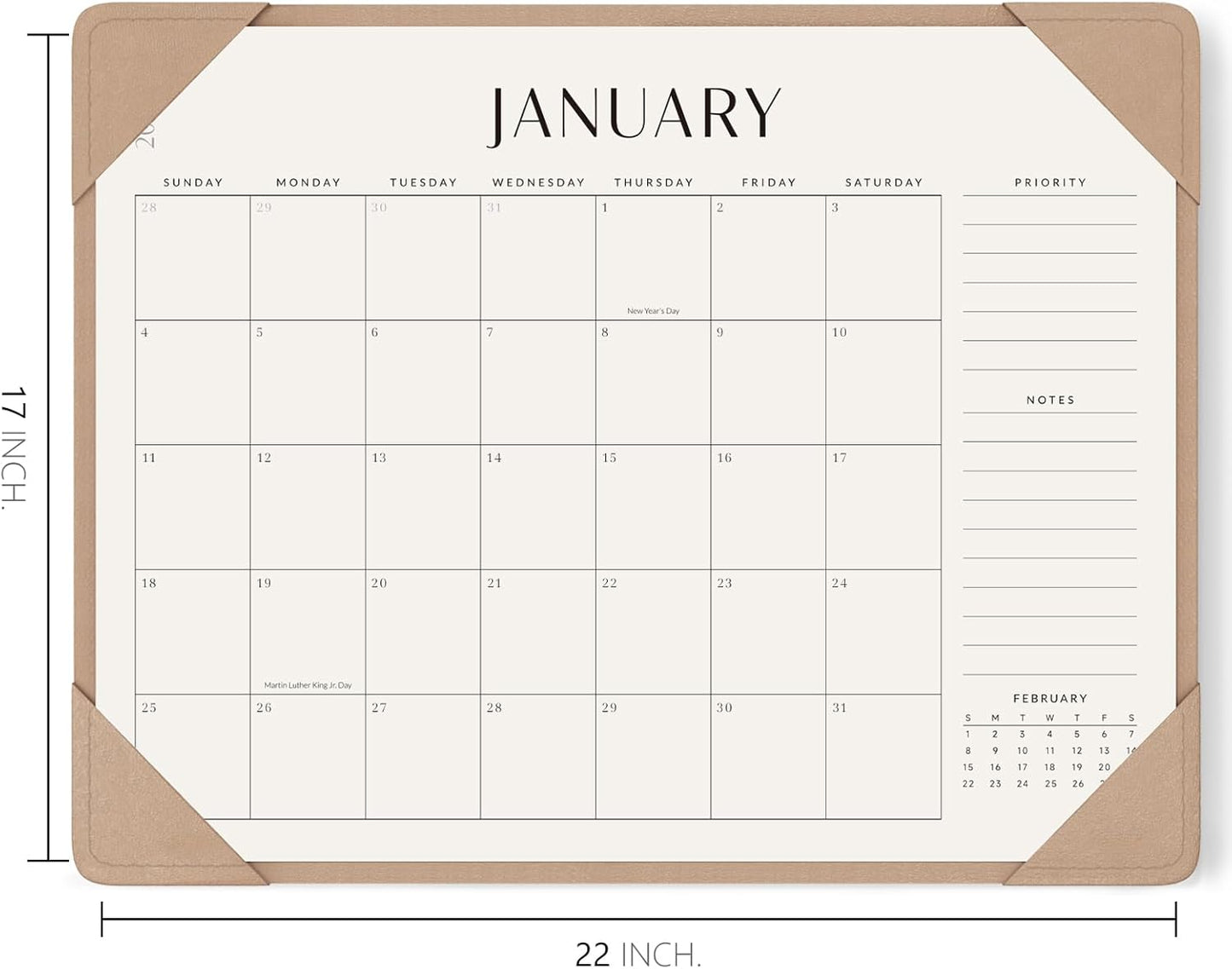 Jotsome Desk Calendar 2025-2026 with Desktop Mat, Large Desk Pad Calendar From Now to December 2026 22x17 inch, Desk Blotter Calendar for Home Office and School, Easy Planning, Apricot
