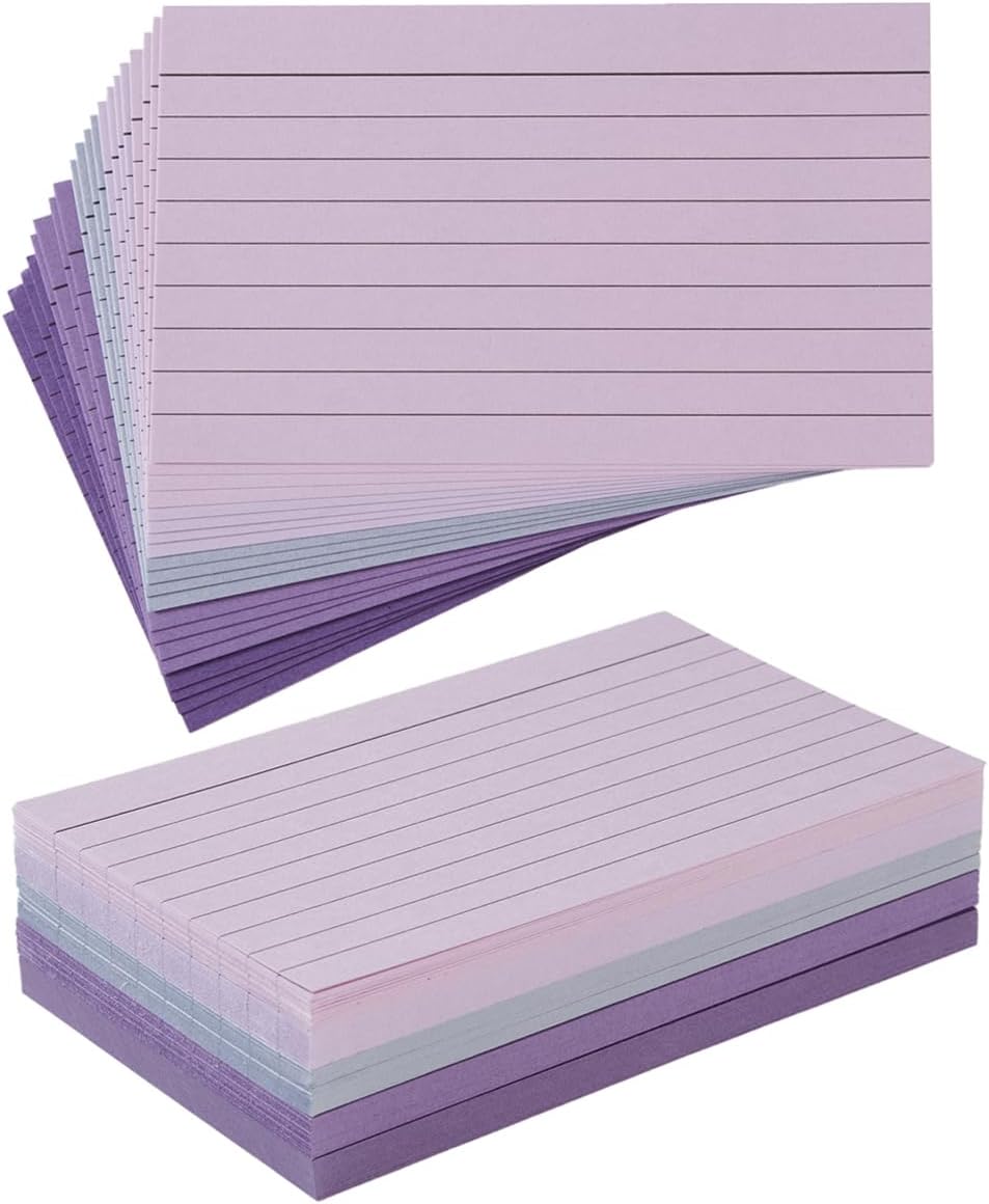 100 Sheets 3x5 Colored Ruled Note Cards Index Cards, 250 GSM Heavy Flashcards, 5 Purple