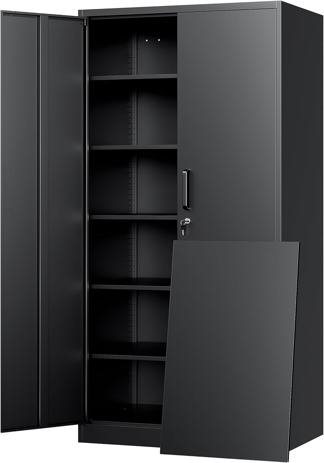 Yizosh Metal Storage Cabinet with Lock - 72" Garage Storage Cabinet with 2 Locking Doors and 5 Adjustable Shelves, Black Steel Lockable for Office,Home,Garage