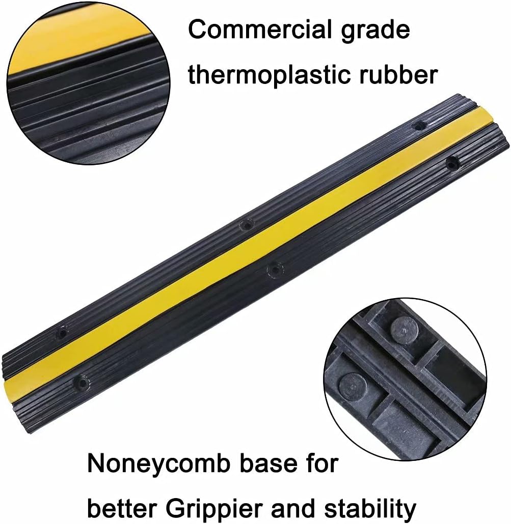 Rubber Cable Ramp Cord Cover Cable Protector Ramps Wire Hose Protective 1 Channel 22000Lbs Load Capacity Traffic Speed Bump for Asphalt Concrete Gravel Driveway Indoor Outdoor, 5 Pack