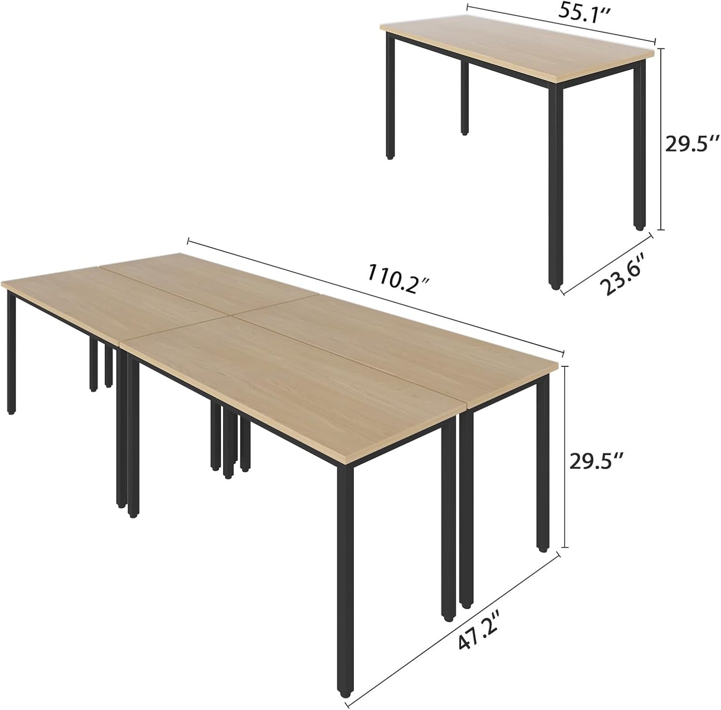 Bonzy Home Conference Tables 9ft Office Computer Desk for Meeting Room Study Writing Printer Podcast Table Save Space Design for 10 People Rustic Vintage Natural 4PCS 110.2"x47.2"x29.5"