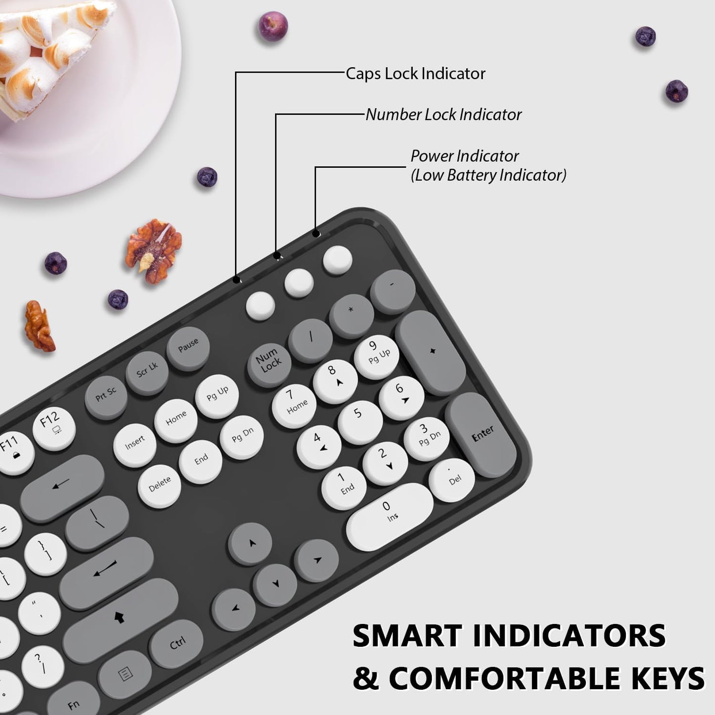 Wireless Keyboard Mouse Combo, Colorful Mouse and Keyboard Combo, 104 Keys Cute Wireless Keyboard with Number Pad for Windows, Computer, PC, Notebook, Laptop (Grey)