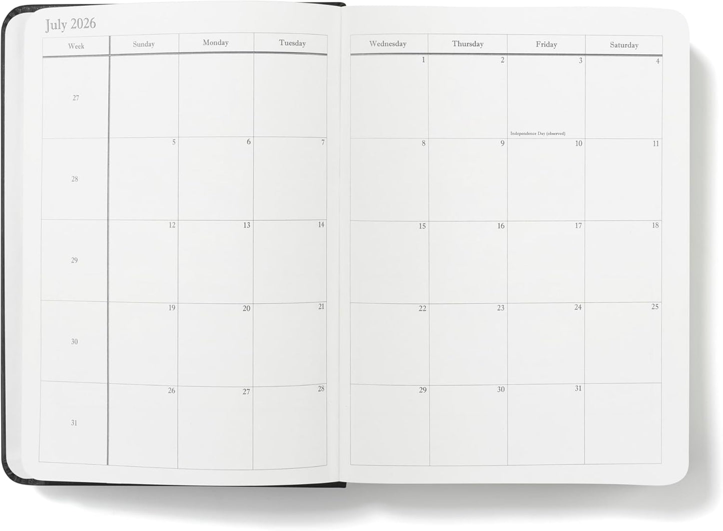 Wykeham's Executive 2026 Daily Journal Planner – US Public Holidays & Format – Customization Available (Black, 6"×4.5")