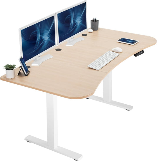 VIVO Electric 63 x 32 in Standing Desk, Memory Height Adjustment, 1B Series, Light Wood Top White Frame, DESK-KIT-1W1C