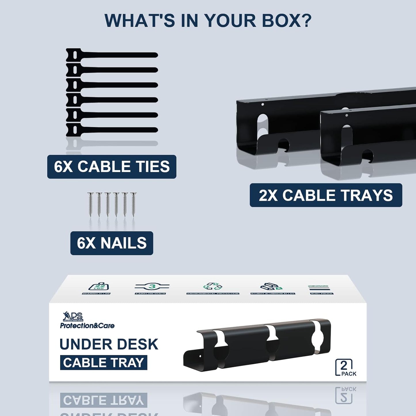 APS Cable Management Under Desk Electrical Wire Tray 16'' Perfect Standing Desk Cable Organizer to Hide Cables&Power Strips for Home Office Dorm Bathroom and More Rack (Black)