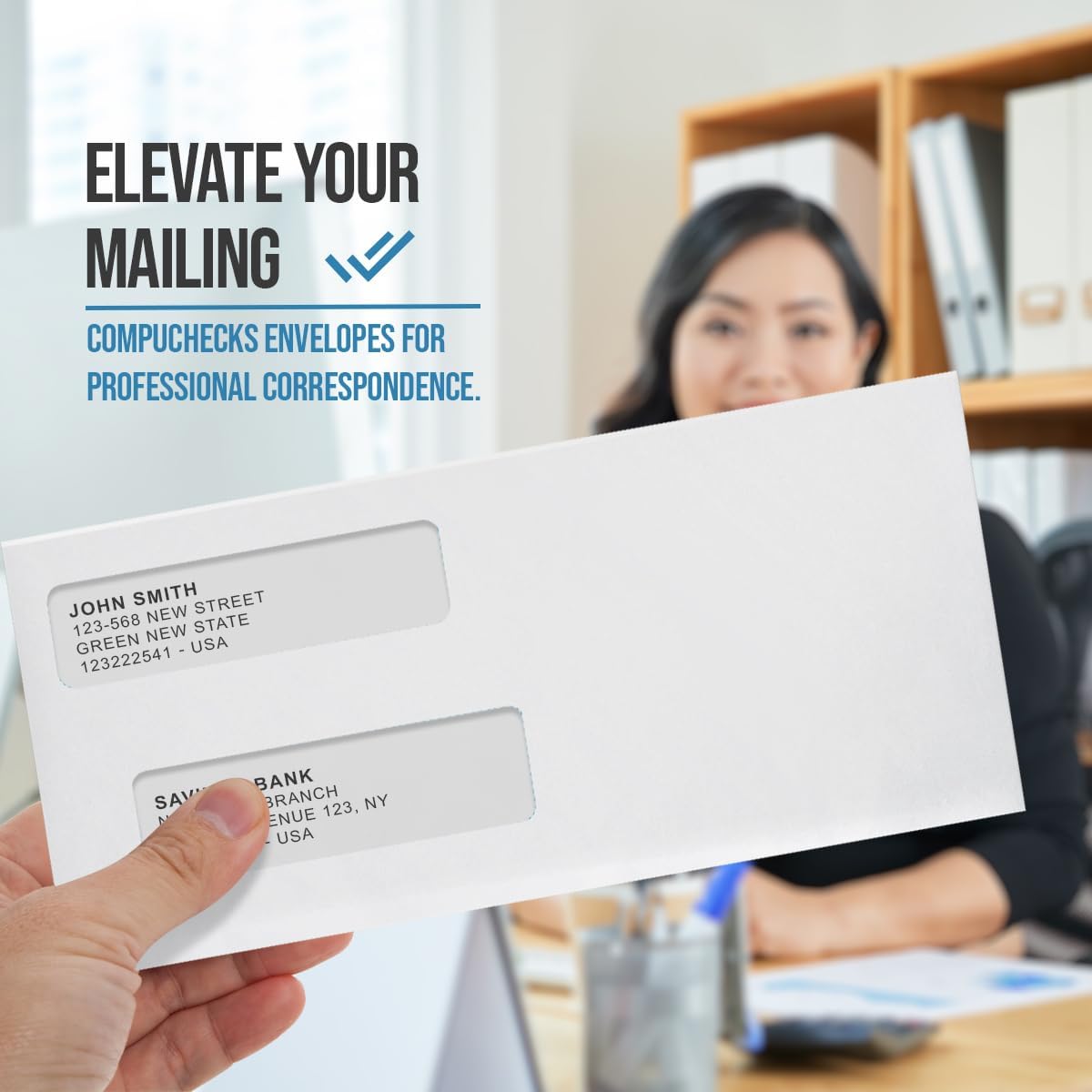 Compuchecks Double Window Envelopes #10- Flip and Seal Flap, Security Business Mailing Envelopes - Tamper Evident, Security Tint - 50 Count – For Invoices and Legal Documents