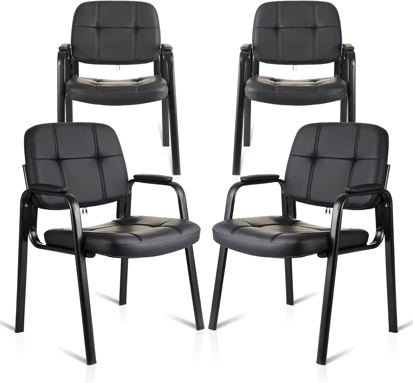 CLATINA Waiting Room Guest Chair with Bonded Leather Padded Arm Rest for Office Reception and Conference Desk Black 4 Pack