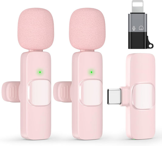 USB C Mini Wireless Lavalier Microphone for iPhone 15 16, iOS and Android Devices - Noise Reduction Lapel Mic for Recording, Clip Omni Lav Mic for Video Recording, Tiktok, Youtube, Vlog (Pink)