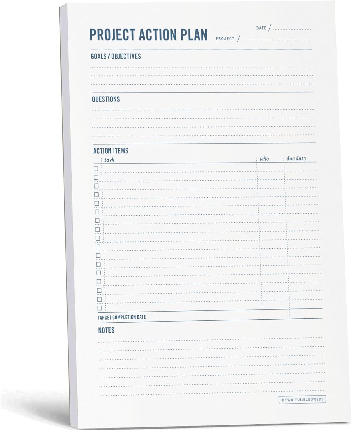 Two Tumbleweeds - Project Planner Notepad - 7 x 10” Planning Pad for Project Management with Checklist, Action Items, Notes - Task Planner - To Do List Organizer For Work & School - 50 Sheets