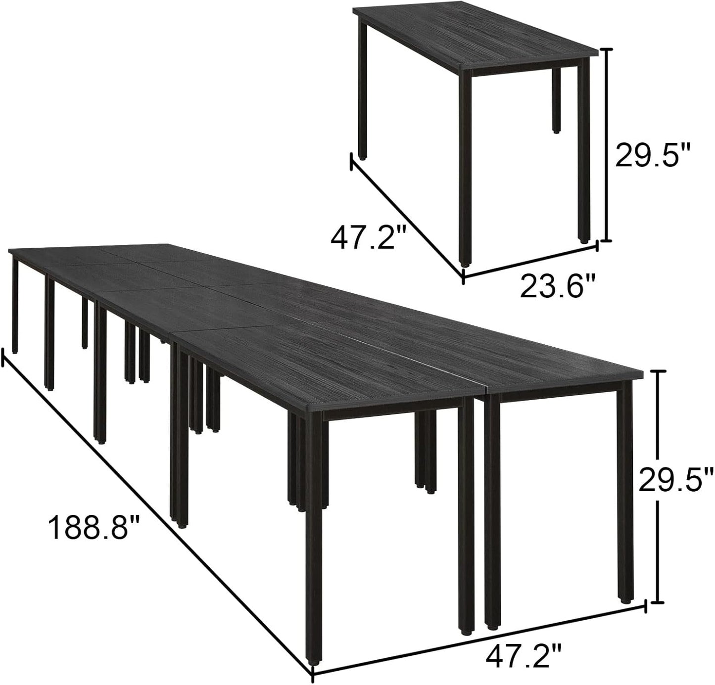 Bonzy Home Conference Tables 16ft Office Computer Desk for Meeting Room Study Writing Printer Table Meeting Seminar Table for 20 People Modern Black 8PCS (188.8"x47.2"x29.5", Black)