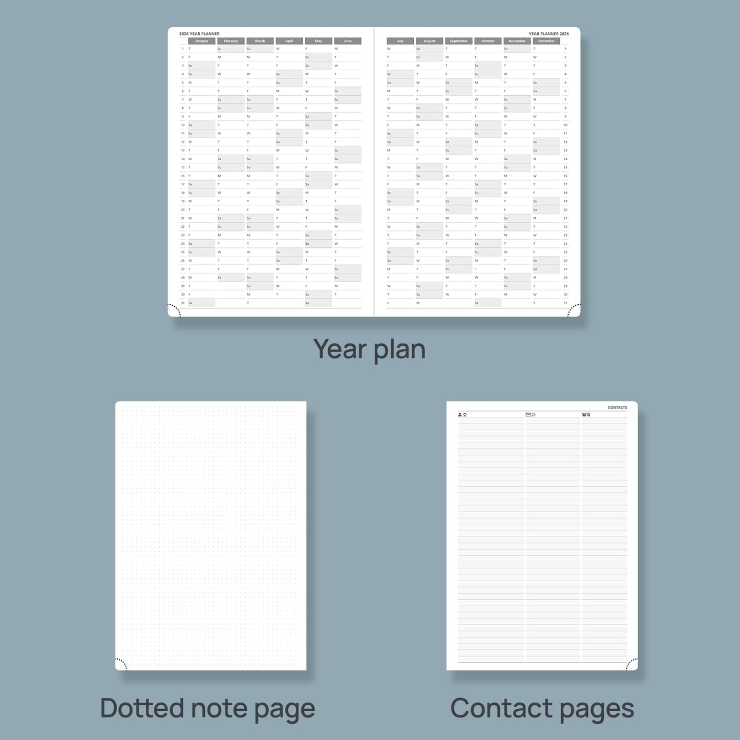 POPRUN 2026 Daily Planner One Page Per Day Even Weekends A4 Large Size (8.5" x 12") - 12 Months Calendar Hourly Appointment Book with Inner Pocket, Pen Holder, Hardcover - Light Pink