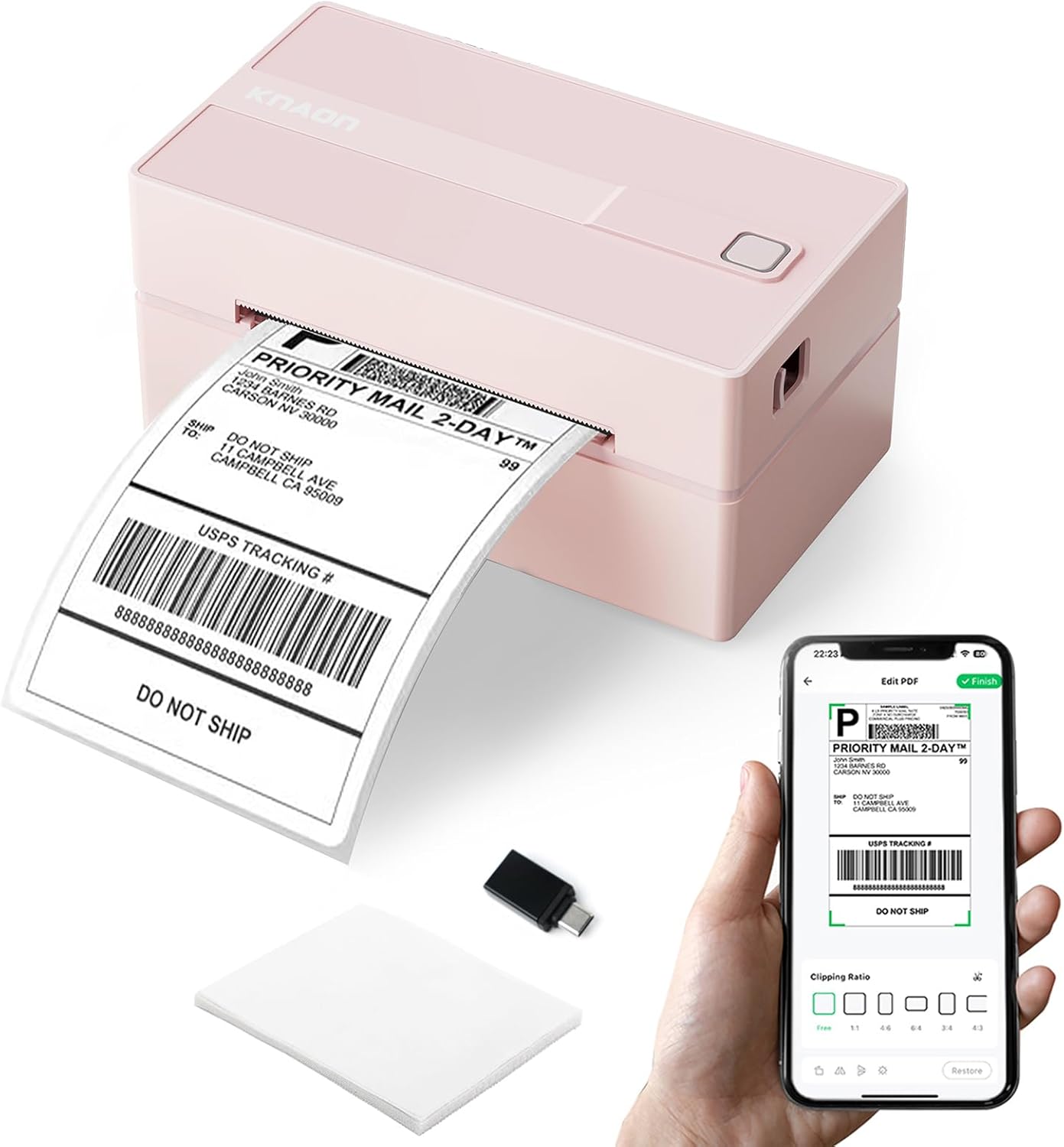 Bluetooth Thermal Label Printer, 4x6 Portable Thermal Shipping Label Printer for Small Business, Compatible with iPhone,Android,Windows,Mac,Chromebook –Works with Ebay Shopify USPS&More, Pink