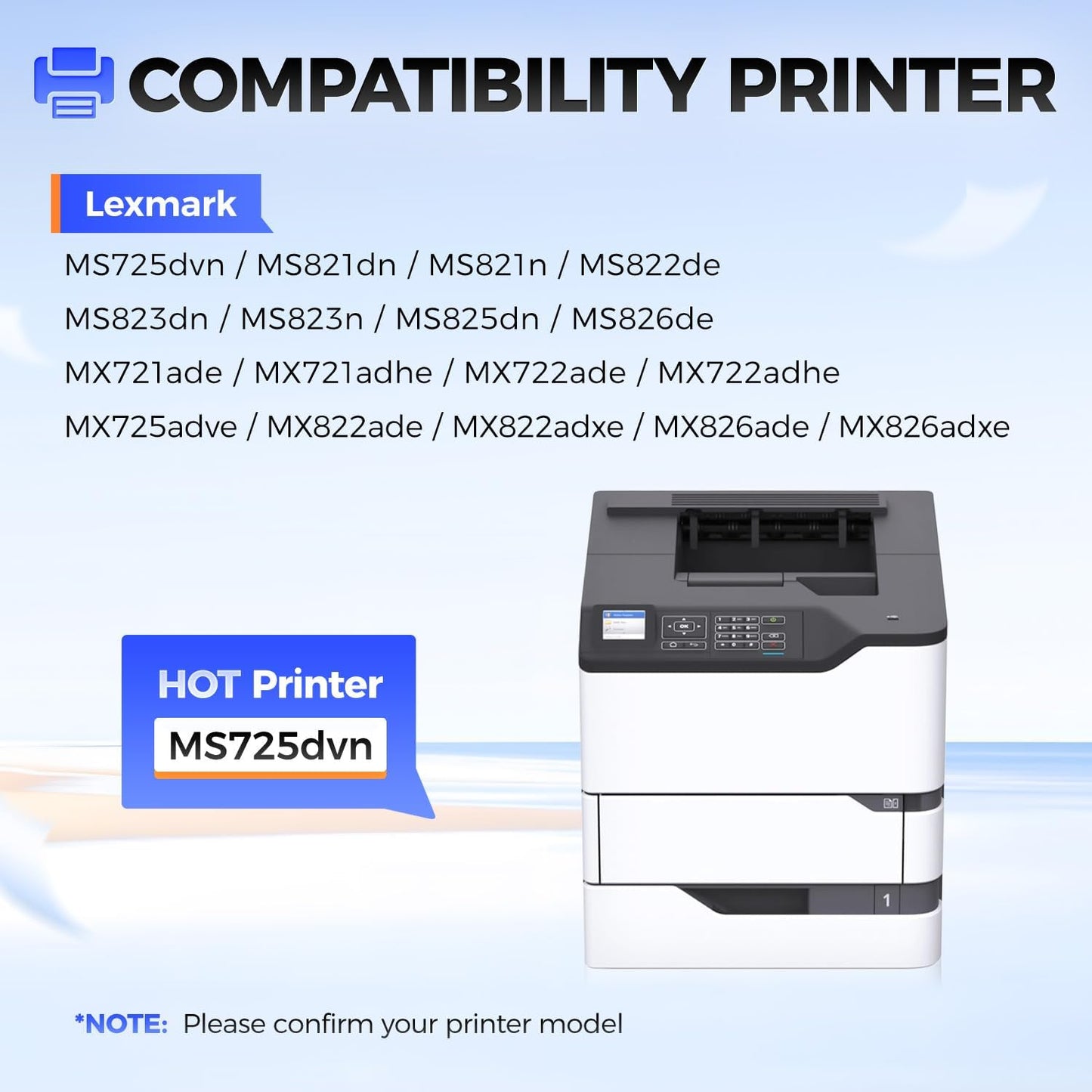 58D1000 Toner Cartridge Black with chip Replacement for Lexmark 58D1000 58D1H00 Compatible with Lexmark MS725 MS821 MS823 MS822 MS824 MS825 MS826 MX721 MX722 MX725 MX822 MX824 MX826 Laser Printer Ink