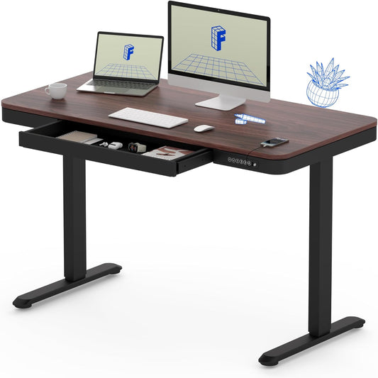 FLEXISPOT Comhar 48" Electric Standing Desk with Drawers, Quick Assembly Home Office Sit Stand Desk with Storage & USB Charging, Computer Workstation for Home Office (48" Wood, Dark Walnut/Black)
