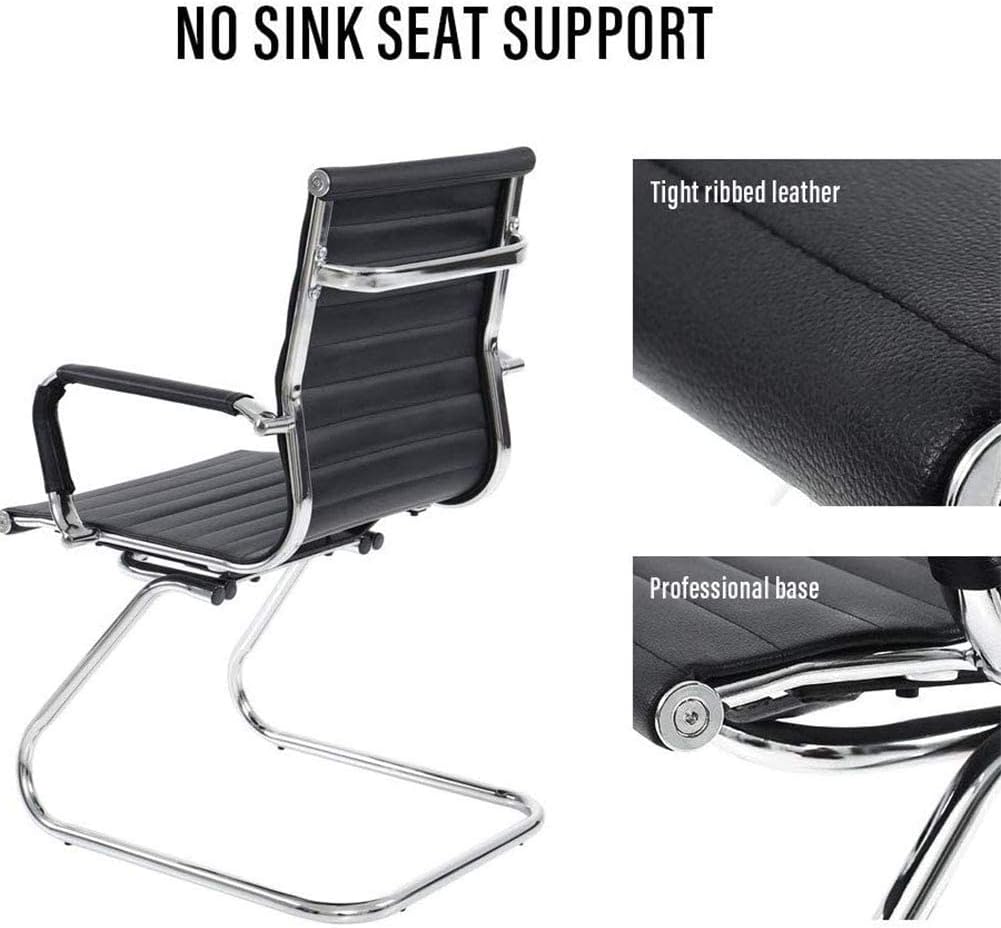 Black Office Desk Chair No Wheels Set of 8 PU Leather Computer Chairs Mid Back Guest Chairs for School Reception Conference Waiting Room, Black