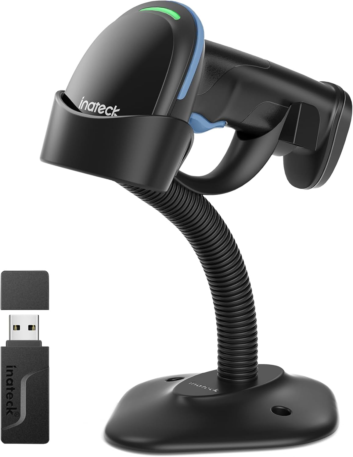 Inateck 2D Barcode Scanner with Intelligent Stand, Wireless QR Code Scanner, Handheld Scanner with APP and SDK, 2D Imager with 2600mAh Battery, BCST-35 Blue