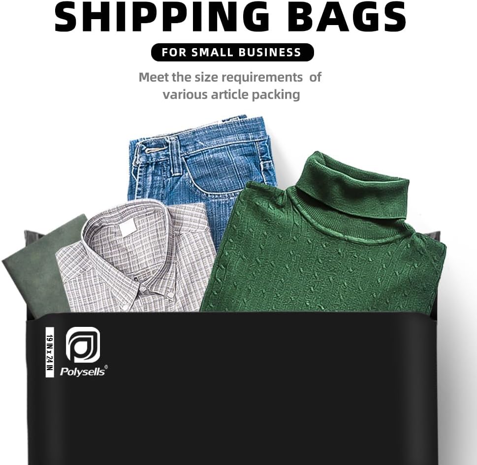 POLYSELLS 100 pcs 19x24 Inches Black Poly Mailers Shipping Envelopes, Strong Adhesive Sealing, Waterproof, and Tear-resistant Postal Mailing Bags for Clothing, Books, and Accessories