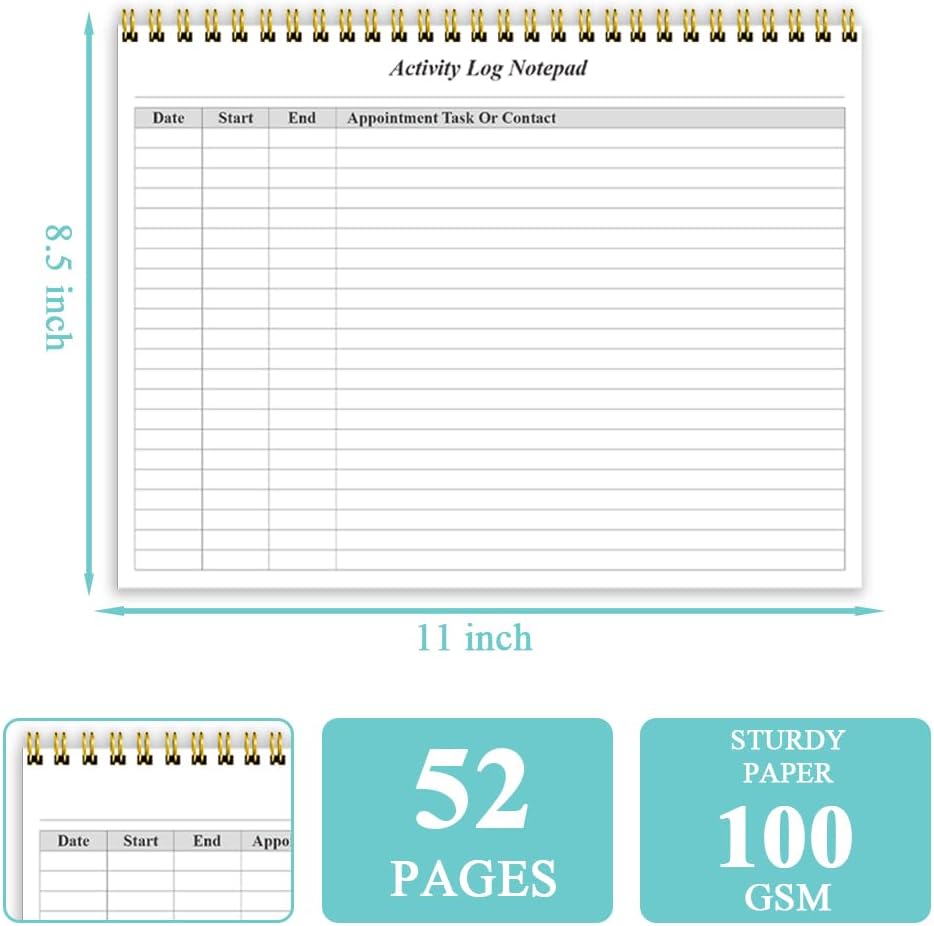 Getvow Activity Log Notepad - Spiral Activity Log Book for Business Work, Undated Weekly To Do List Notepad, Organized Time Spending, Appointment or Contact, 52 Sheets, 100gsm Paper, 8.5" x 11"