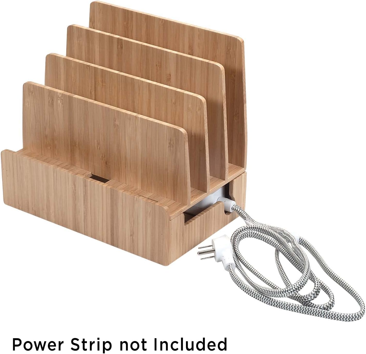 Charging Station Stand Combo with Bamboo Drawer; Extra Storage for Smartphones, Tablets, Laptops & Organizer for Office Supplies and Stationary Items