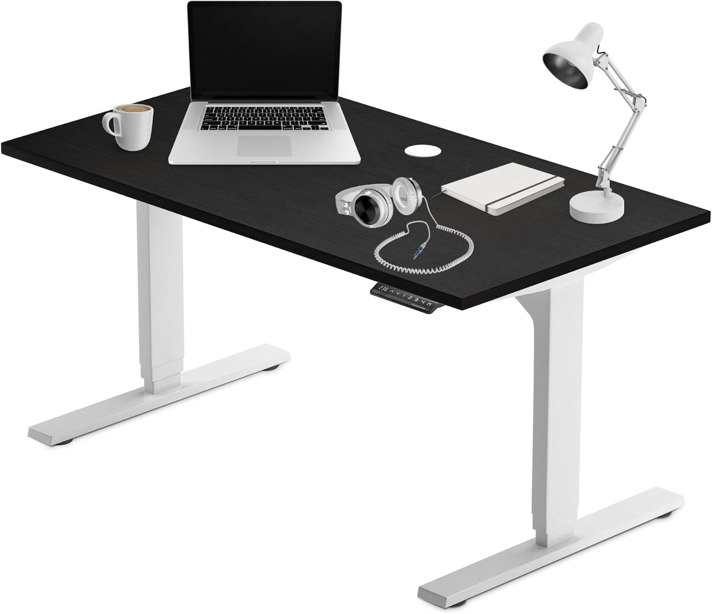 Progressive Desk Stand Up Height Adjustable Electric Standing Desk - 48" x 30" with Dual Motor, 3 Stages Sit Stand Table - Ebony Oak, White Frame