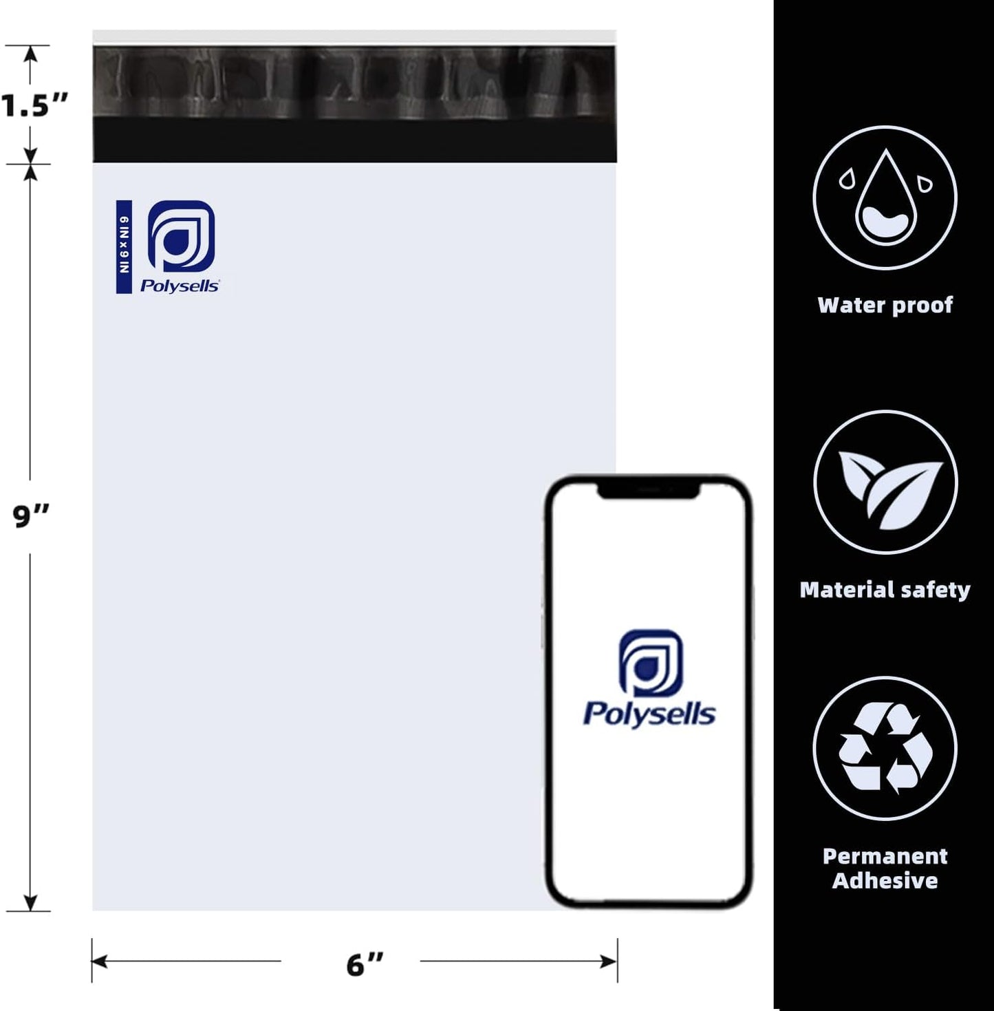 POLYSELLS Poly Mailers Shipping Envelopes, Strong Adhesive Sealing, Waterproof, and Tear-resistant Postal Mailing Bags for Clothing, Books, and Accessories (White, 100, 6" X 9")