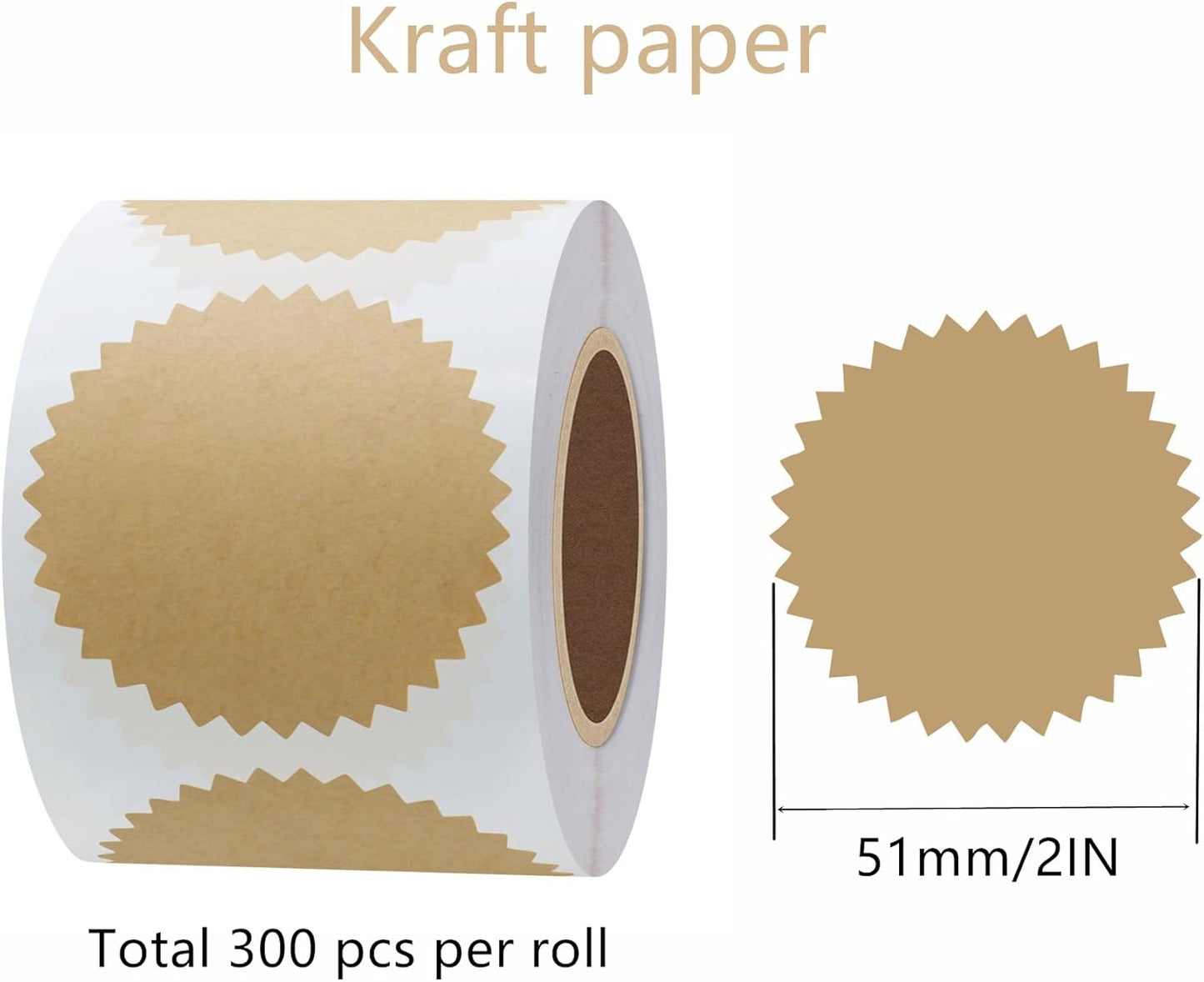 Hybsk 300pcs 2 inch Kraft Paper Certificate Sealing Labels with Serrated Edge Awards Legal Embossing Stickers (Kraft Paper)