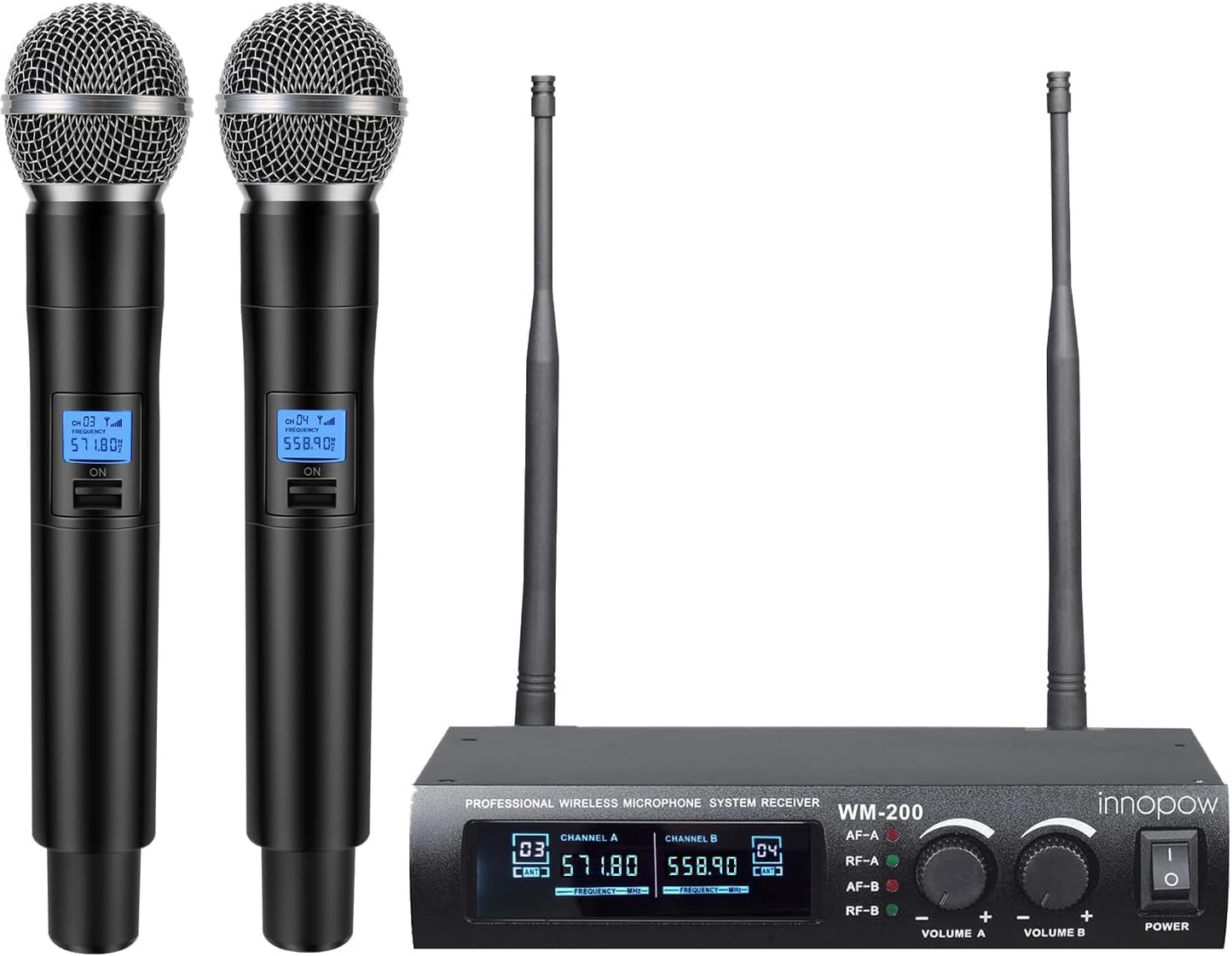 Wireless Microphone System, Dual UHF Metal Cordless Mic Set, Long Distance 150-200Ft,16 Hours Continuous, Fixed Frequency, Use for Karaoke Singing, Family Party,Church …