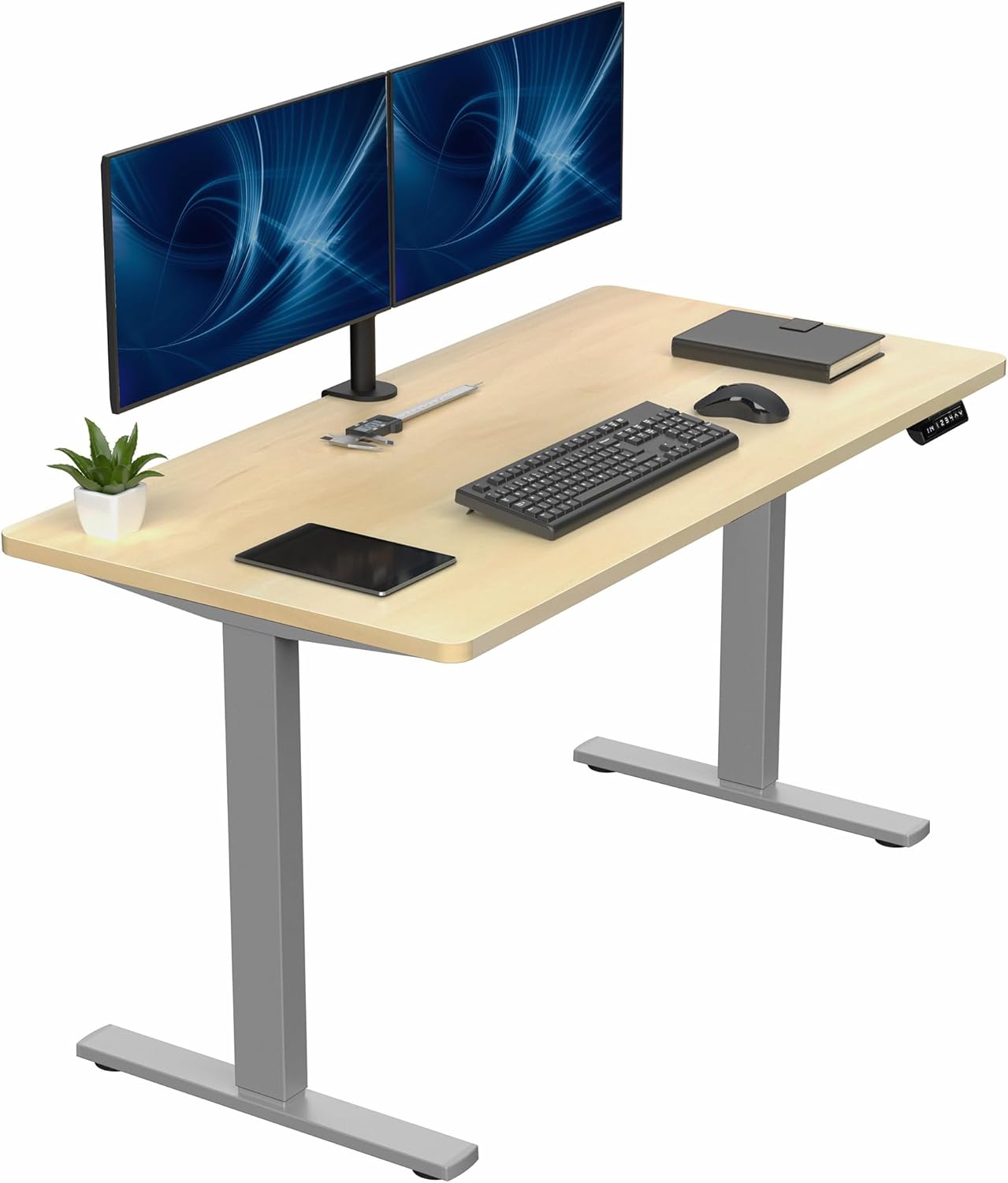 VIVO Electric 55 x 28 in Standing Desk, Memory Height Adjustment, 1B Series, One-Piece Light Wood Top, Gray Frame, DESK-KIT-1G55C