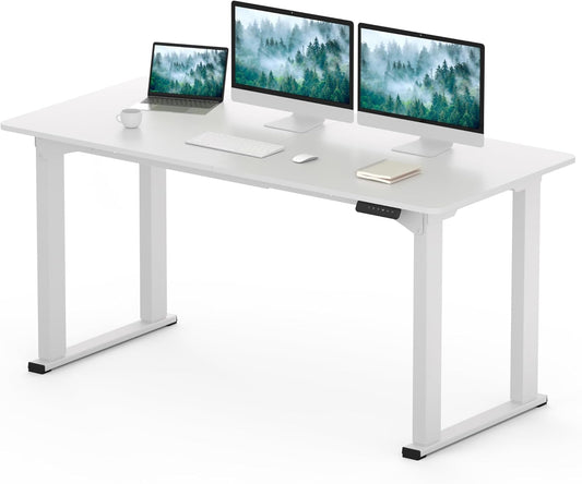 SANODESK 4-Leg Standing Desk, Electric Height Adjustable Desk with Memory Presets for Home Office, Stand up Desk Computer Workstation, 63x28 Inches White
