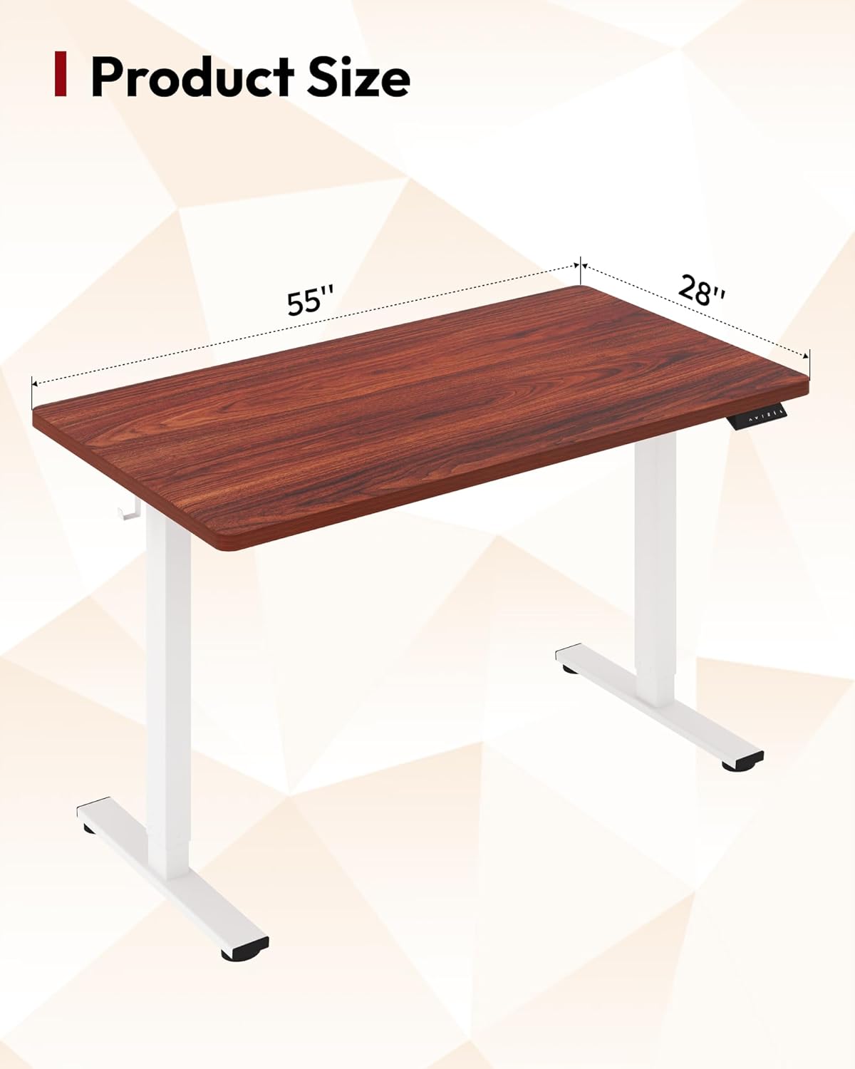 SANODESK Electric Standing Desk 55 x 28 Inches Whole-Piece Desktop Height Adjustable Stand Up Desk w/6-Button Controller Ergonomic Computer Desk for Home Office, White Frame + Mahogany Tabletop