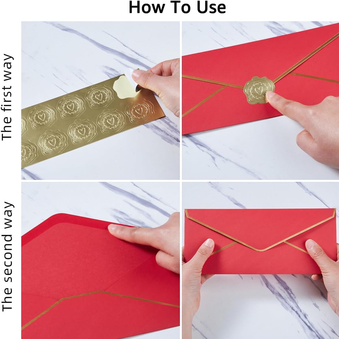 30 Pack Thick #10 Business Envelopes with Gold Border, 4 1/8 x 9 1/2 Thick Paper Standard Envelopes with Stickers for Office, Checks, Letter Mailing, Invoices (Red)