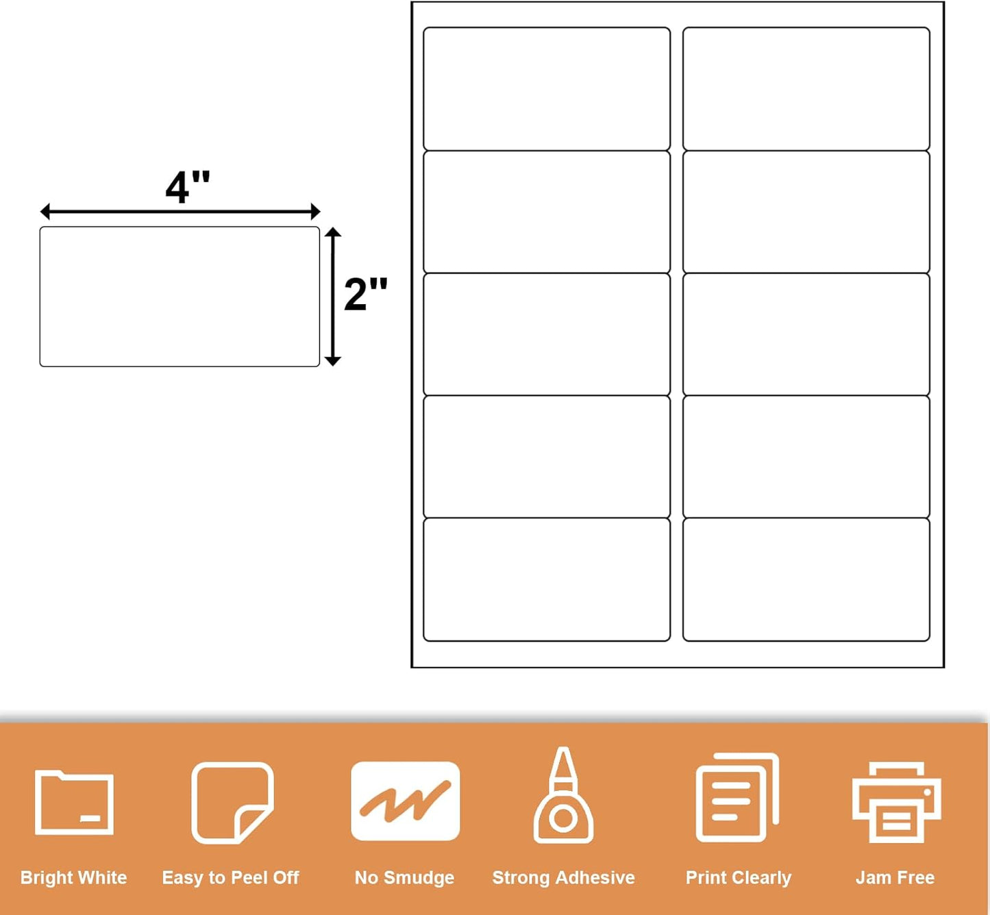1000 2" x 4" Laser/Ink Jet Shipping Labels, 100 Sheets (10 Labels per Sheet), Compatible with Template 5163, 8163, 5137, 5263, 5523, 5963, 6427, 6528, 8463, 18163
