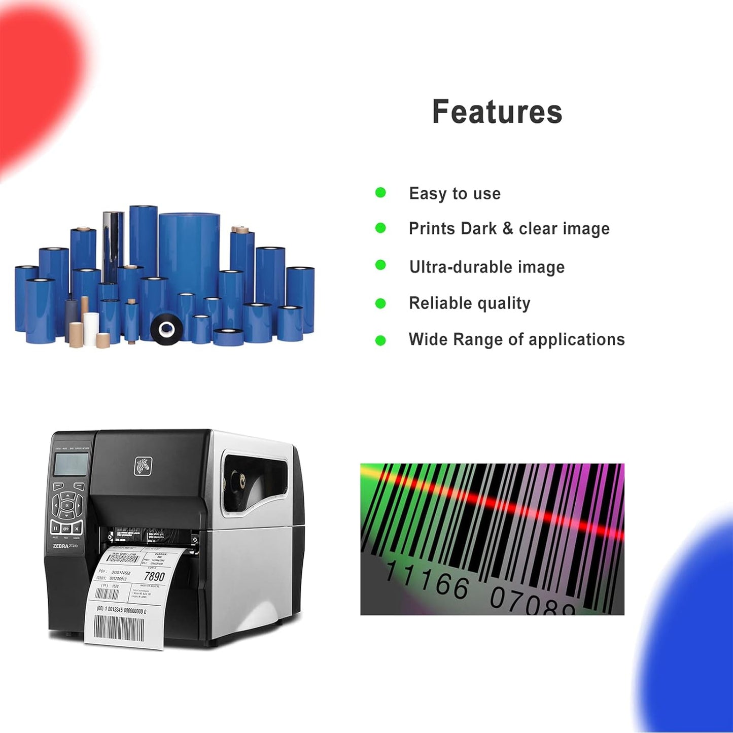 4.33'' x 1476' Premium Resin Enhanced Wax Ribbon, 110mm x 450m Black Thermal Transfer Ribbon, Barcode Thermal Label Printer Ribbon, CSO-Ink Outside, 1'' Core for Zebra, TSC, GoDex, Citizen (1 Roll)