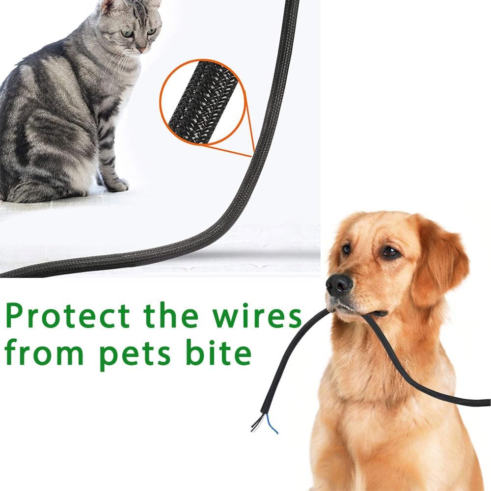 2pcs 5ft-3/4inch Black/White Cable Sleeve - Protects Cords from Pets & Organizes Wires - Modern Style - Polyester Material - Flame Retardant - Easy to Use & Cut (Black, 5ft-3/4inch)