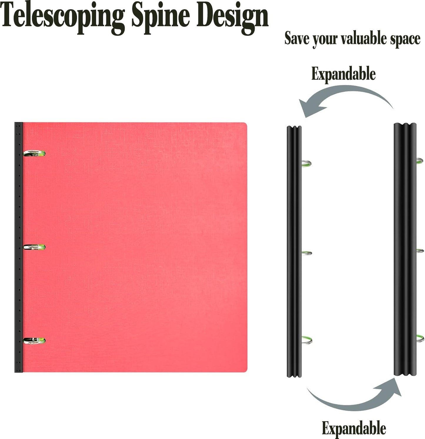 INFUN Telescoping 3 Ring Binder, Portable Plastic 0.75 inch 3 Ring Binder with Telescoping Spine and Foldable Front Cover Holds 8.5" x 11" Paper for School,Office and Homes-Red