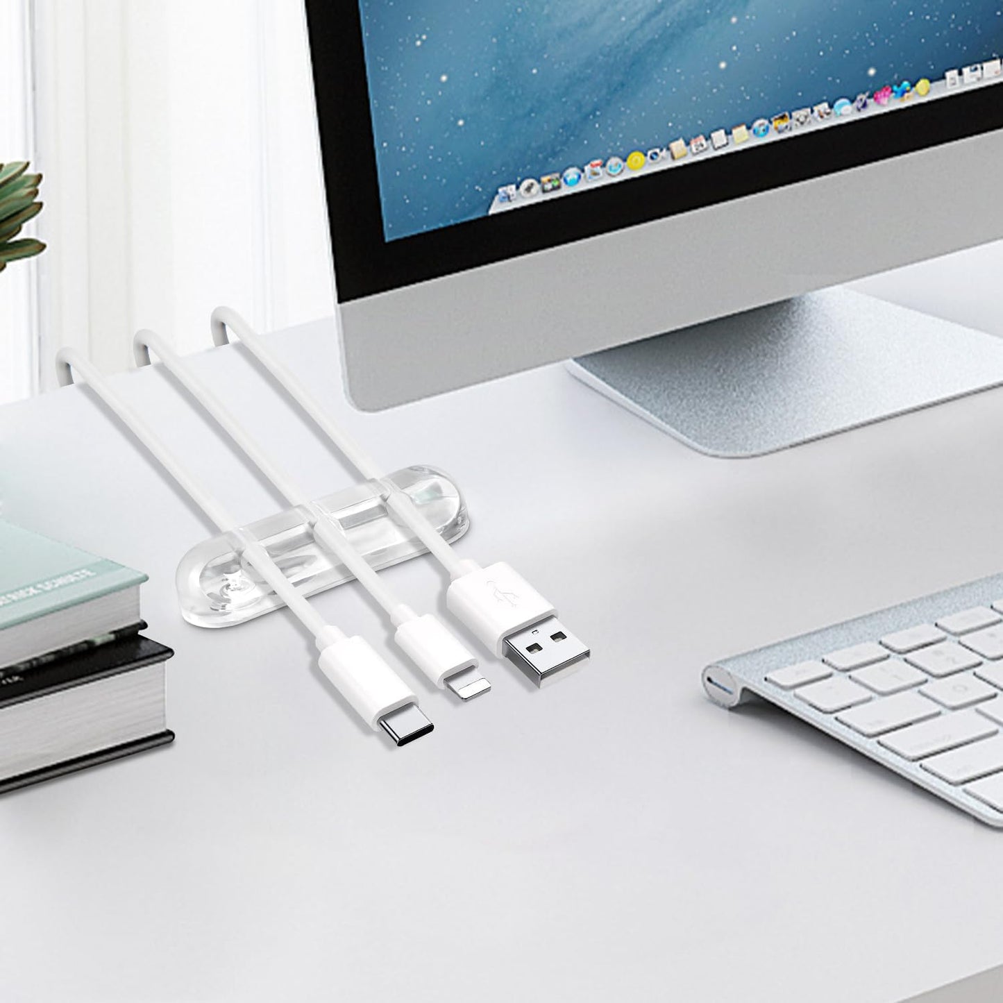 SOULWIT Cable Holder Clips, 3-Pack Cable Management Cord Organizer Clips Silicone Self Adhesive for Desktop USB Charging Cable Nightstand Power Cord Mouse Cable Wire PC Office Home