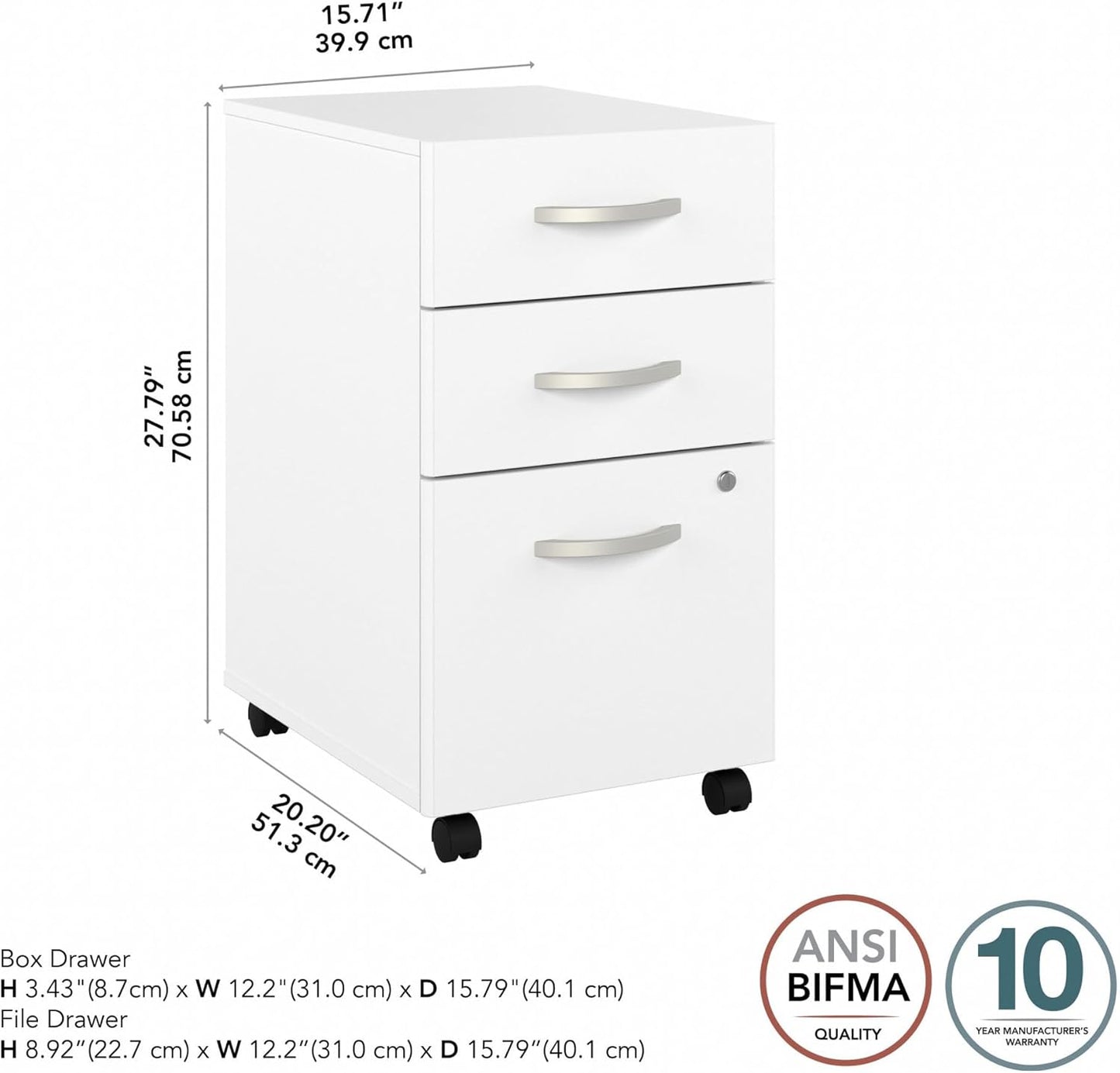 Bush Business Furniture Studio C 3 Drawer Mobile File Cabinet in White