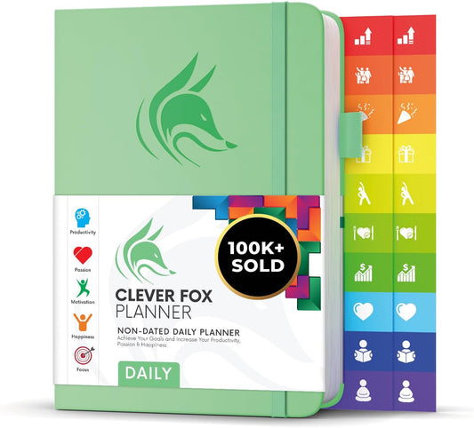 Clever Fox Daily Planner – Undated Planning Notebook with Hourly Schedule & To-Do List – Personal Day Task & Work Organizer, 6 Months (Mint Green)