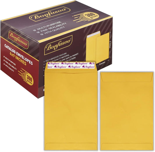 300 Pack 6x9 Brown Catalog Envelopes Peel & Seal Security Mailing Envelopes 120GSM Kraft Paper self Seal Envelopes for Invitations Papers Photos Documents Pictures Papers Files