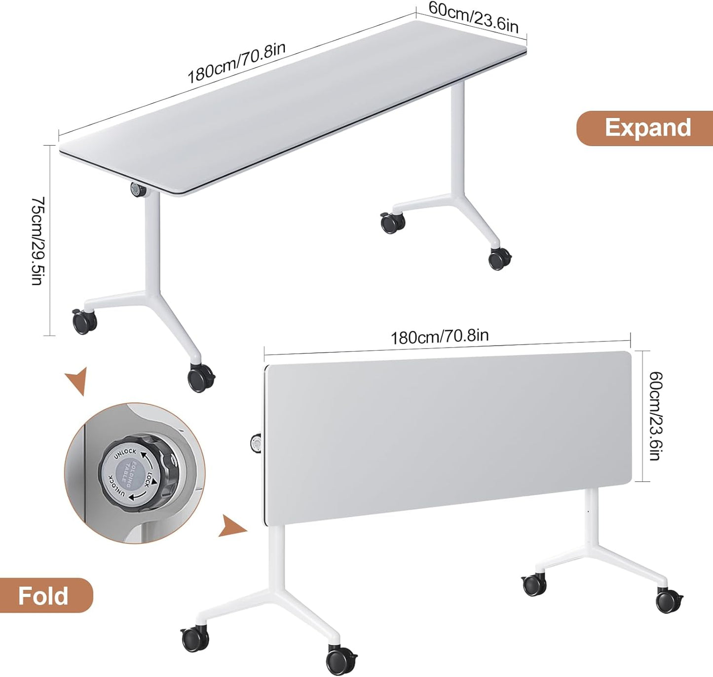 Conference Table, Folding Conference Tables for 2-20 People, Modern Conference Room Table with Wheels, Super Sturdy Large Rectangle Mobile Meeting Seminar Tables for Office (8PCS 70.8in)